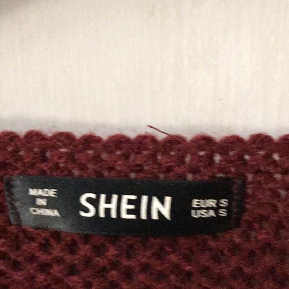 SHEIN Burgundy Chunky Sweater Poncho Sleeves S Grandmacore Cozy Comfy Winter - Picture 8 of 9